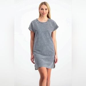Casual Short Sleeve Grey Stripe Knit Dress